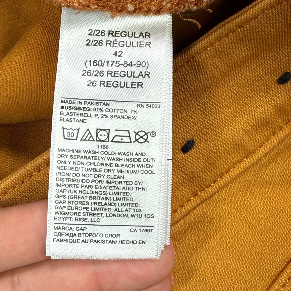 GAP Denim Legging Jeans Mustard Yellow Raw Hem Skinny Mid Rise 2/26R Regular - Picture 5 of 8